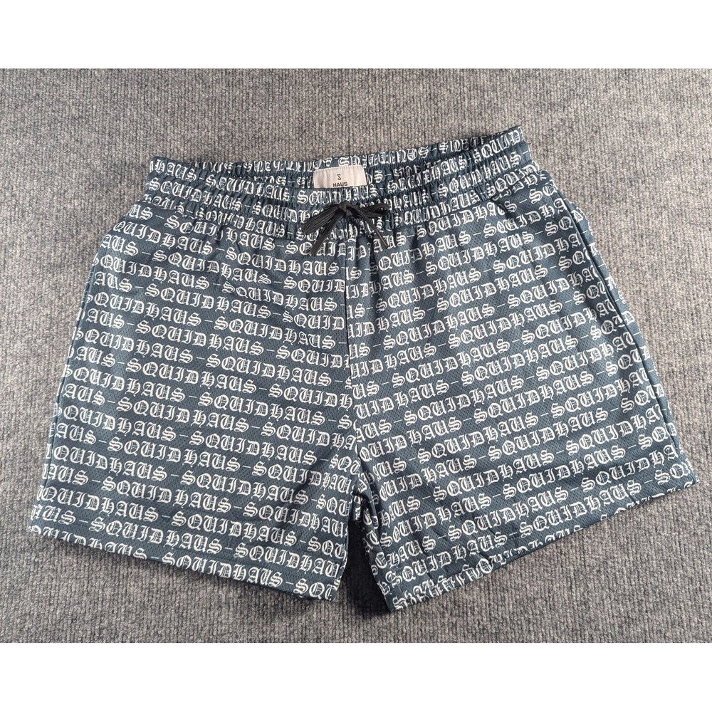 New! Squidhaus Allover Logo Lined Mesh Shorts Men's Size Large Green Pockets
